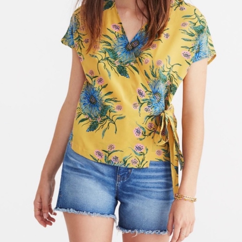 Madewell Silk Floral Side-Tie Wrap Top